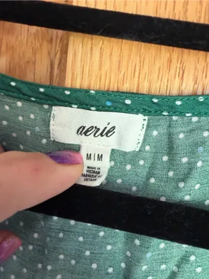 Aerie Emerald Green Polka Dot Satin Tie-Front Blouse Short Sleeve Medium thumbnail 7