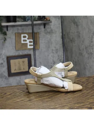 NWT Style & Co. T Strap Elastic Wedge Sandals Platinum Gray / Tan Brown 6.5M thumbnail 11