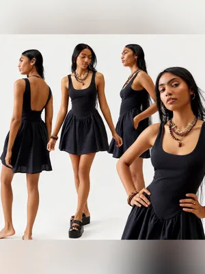 Silence + Noise Daphne Black Drop Waist Mini Dress XS thumbnail 2