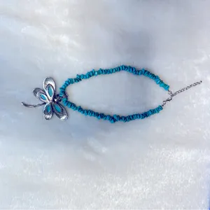 Boho Retro Inspired Dragonfly Vibrant Blue Hue Genuine Turquoise Accent Necklace thumbnail 5