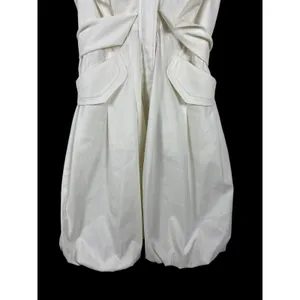 Samuel Dong Bubble Hem Dress M Ivory Ruffle Draped Collar Belted Cocktail thumbnail 3