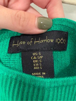 House of Harlow 1960 Green Ribbed Knit Square Neck Crop Tank Top Small thumbnail 2