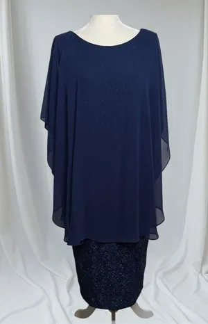 NEW Jessica Howard Navy Blue Formal Dress with Chiffon Overlay Women’s Size 16W thumbnail 1