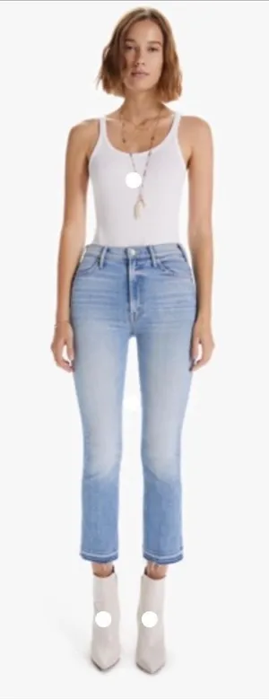 Mother The Hustler Ankle‎ Fray High Rise Flare Jeans Light Blue WashSz 24 thumbnail 1