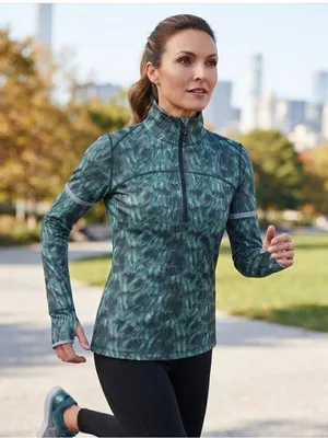 Shape Activewear Half Zip Pullover Athletic Top Long Sleeve Blue Feather‎ s thumbnail 1