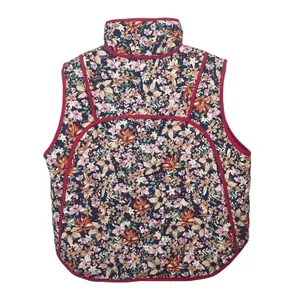 NWT Dokotoo Floral Quilted Puffer Vest Navy Burgundy Trim Snap Front‎ Sz XL thumbnail 8