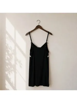 Love to Sleep Black Lace Trim Nightgown Large Soft Stretch Chemise Slip thumbnail 2