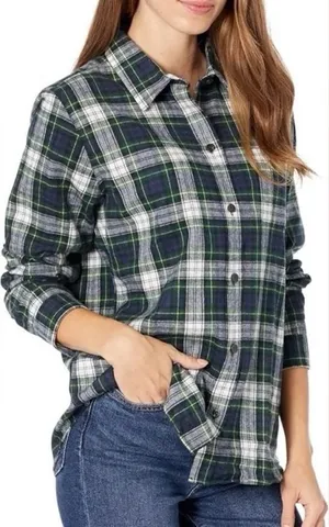 LL Bean Scotch Plaid Flannel Cotton Button Up Shirt Slightly Fitted SMALL PETITE thumbnail 1