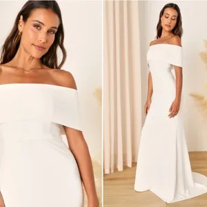 LULUS Bridal Wedding Chic Minimalist Mermaid Trumpet Off the Shoulder Gown thumbnail 5
