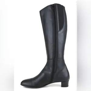 Black Knee High Leather Riding Boots Low Heel Italian AGL Size 37.5 (US 7) thumbnail 2