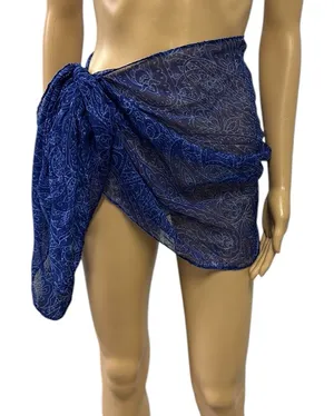 Source Unknown Blue Long Semi Sheer Scarf Paisley Floral Printed Sarong Wrap 19 x 65 inches thumbnail 1