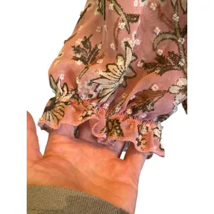 Studio B by Bobeau pink floral sheer blouse ruffle sleeves Medium thumbnail 6
