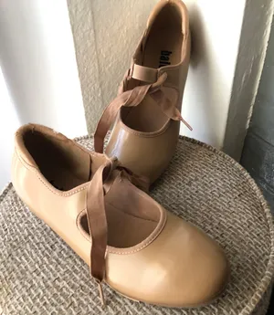 Tan and cream tie front ballet tap shoes thumbnail 3