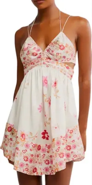 Free People Intimately Oasis Placed Floral Mini Dress in pink combo. Size M NWOT thumbnail 1