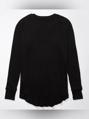 American Eagle Outfitters AE Black Long-Sleeve Waffle Plush Tee Shirt - size XL thumbnail 14