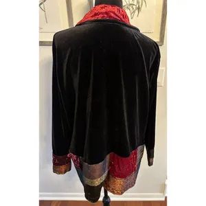 Notations Woman 1X Jacket Black Velvet Patchwork Boho Festival Eclectic Vintage thumbnail 2