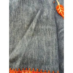 Vintage 90s Keren Hart Fall Autumn Leaf Embroidered Denim Button Down Orange M thumbnail 9