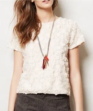 ANTHROPOLOGIE Textured Chiffon Rose Ivory Short Sleeve Top Small NEW - flawed thumbnail 1