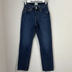 Levi's 501 Curve Jeans Women's 25 Mild Salsa 32 Dark Wash‎ Blue Denim Button Fly thumbnail 3
