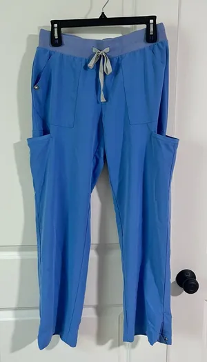 Figs Periwinkle Straight Leg Pants with Ankle Snaps- Small thumbnail 1