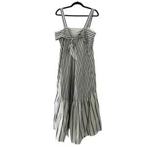 NWT THEORY Tie-Back Dress in Striped White Black Cotton Poplin Sz M thumbnail 3