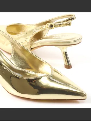 Liliana Metallic Gold Pointed-Toe Slingback Kitten Heels thumbnail 4