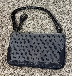 DOONEY & BOURKE Logo Hand‎ Bag Black Jacquard Leather Shoulder Purse thumbnail 1