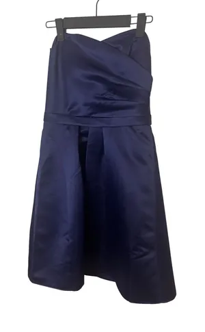 ABS by Allen Schwartz Navy Blue Strapless Satin Cocktail Dress Size 0 Prom HOCO‎ thumbnail 1
