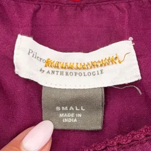 Anthropologie Pilcro Embroidered Swiss Dot Peasant Blouse Berry Magenta Small S thumbnail 8