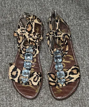 Sam Edelman animal print bejeweled sandals thumbnail 1