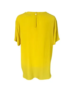 Loft women's short sleeve pullover blouse mustard yellow sheer size large thumbnail 4