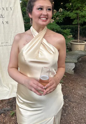 Pale yellow satin dress thumbnail 2