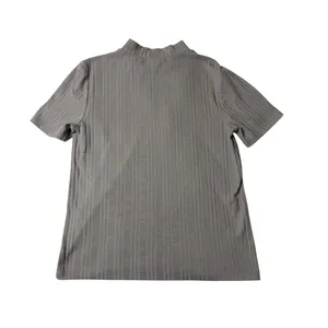 Forever 21 Womens Large Gray Ribbed Mock Neck Short Sleeve Fitted Top thumbnail 5