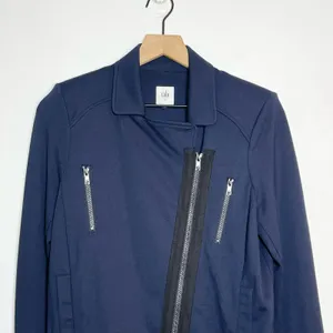 CAbi Moto Chance Jacket Women's‎ Size Small Navy Blue Asymmetrical Zipper thumbnail 5