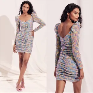 SAYLOR Multicolour Sequin Ruched Bodycon Dress Small Long Sleeve Mini thumbnail 2