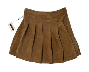 Y2K Denim Blvd Los Angeles Corduroy Brown Pleated Skirt Size L NEW thumbnail 1