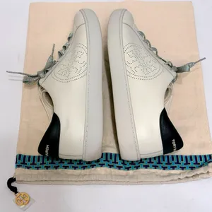 Tory Burch Leigh Sneaker Ivory White Leather Silver Glitter Lace 9.5M 83603 thumbnail 11