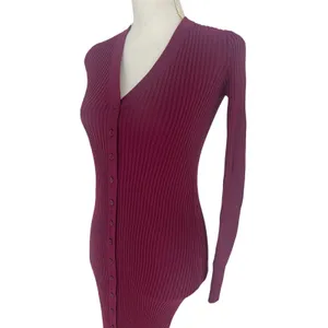 STAUD Shoko Ribbed Knit‎ Button Front Maxi Dress Burgundy XS thumbnail 8