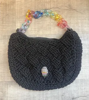 Kurt Geiger London Black Crochet Crossbody Bag Rainbow Chain & Coin Purse thumbnail 1
