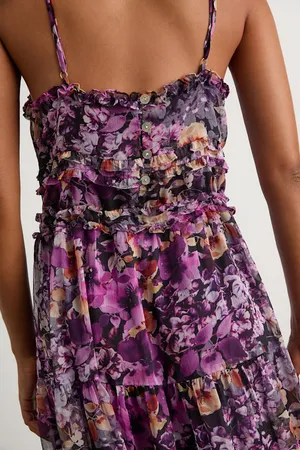 NWT Lulus Dayah Purple Floral Ruffled Tiered Midi Dress thumbnail 2
