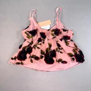 Evolutionary Pink Velvet Rose Burnout Babydoll Cami Top Y2K Large NWT thumbnail 2