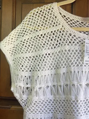 Dressbarn white Crochet Open Weave Short Sleeve Sweater Top XL New thumbnail 7
