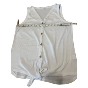 White Waffle Knit Button Front Tie Hem Tank Top Sleeveless V-Neck Large‎ thumbnail 5