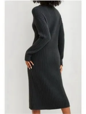 NWT Aerie‎ So Soft Ribbed Mock Neck Long Sleeve Midi Dress in Gray Size XS thumbnail 3