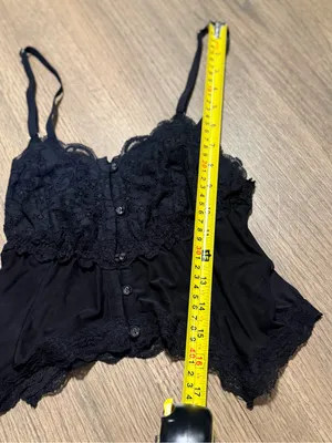 Free People X Hot As Hell Lace Black Button Up Cami: Size Medium thumbnail 6