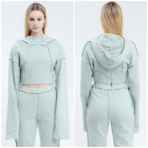 Danielle Guizio Womens Aqua Fleece Corset Cropped Balletcore Edgy Hoodie Size M thumbnail 2