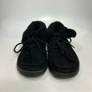 Hey Dude‎ Britt all black faux fur lace up fold over shoes women’s size 7 thumbnail 2