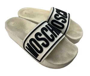 Moschino White Black Logo Platform Slide Sandals Made in Italy‎ Womens Size 39 thumbnail 1