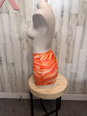 SheIn Retro Wave Sheer Mesh Mini Skirt Swim Cover Up Womens XS Orange Swirl thumbnail 5