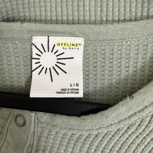 OFFLINE by Aerie Waffle Henley Top Large Sage‎ Green Cotton Thumbholes Oversized thumbnail 7